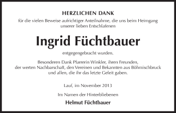 Traueranzeige von Ingrid Füchtbauer von Pegnitz-Zeitung